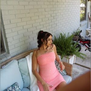 Windsor Coral Strapless Sequin Dress